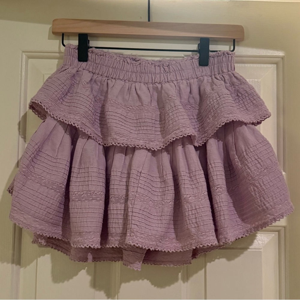 LoveShackFancy Lilac Ruffle Mini Skirt